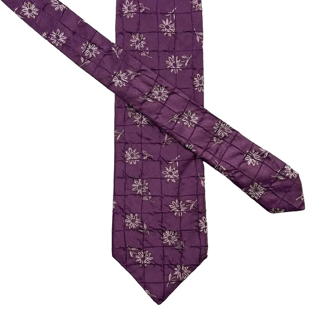 Kenzo Homme Necktie Tie Purple Floral Jacquard Woven Silk Blend Flower